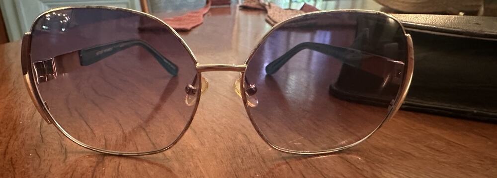 Linda Farrow Vintage Oversized Gold Frame Purple Gradient Sunglasses w/ Case